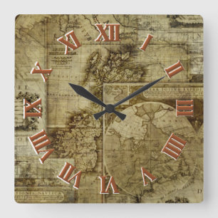 Vintage old world Maps Antique maps Square Wall Clock