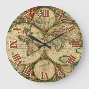 Vintage old world Maps Large Clock