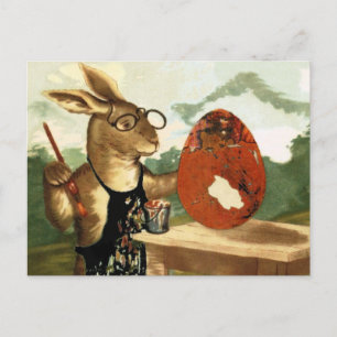 VINTAGE OLD WORLD MR. RABBIT PAINTING EGG POSTCARD