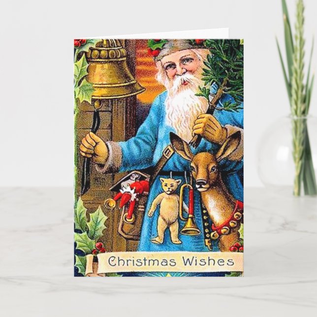 Vintage Old World Santa Christmas Holiday Card (Front)