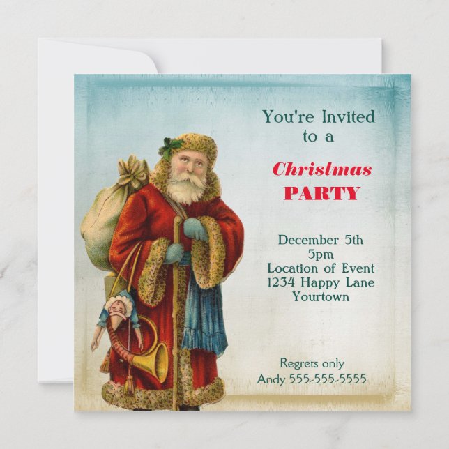 Vintage Old World  Santa Christmas Party Invitation (Back)