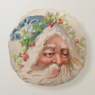 Vintage Old World Santa Claus Round Throw Pillow