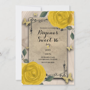 Vintage Old World Yellow Roses Butterfly Sweet 16 Invitation