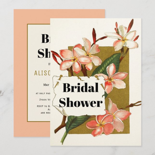 Vintage oleander floral wedding bridal shower invitation (Front/Back)