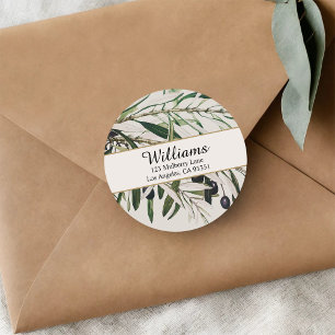 Vintage Olive Branch Return Address Classic Round Sticker