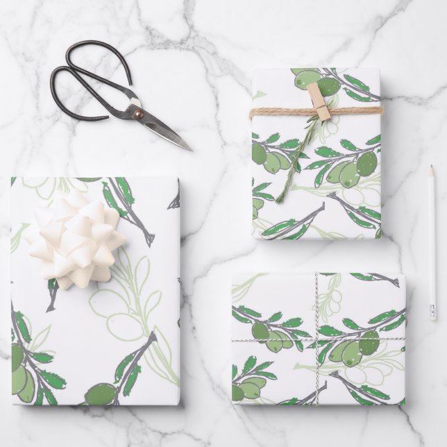 Vintage Olive Branch Wrapping Paper Sheets – Hand (Front)