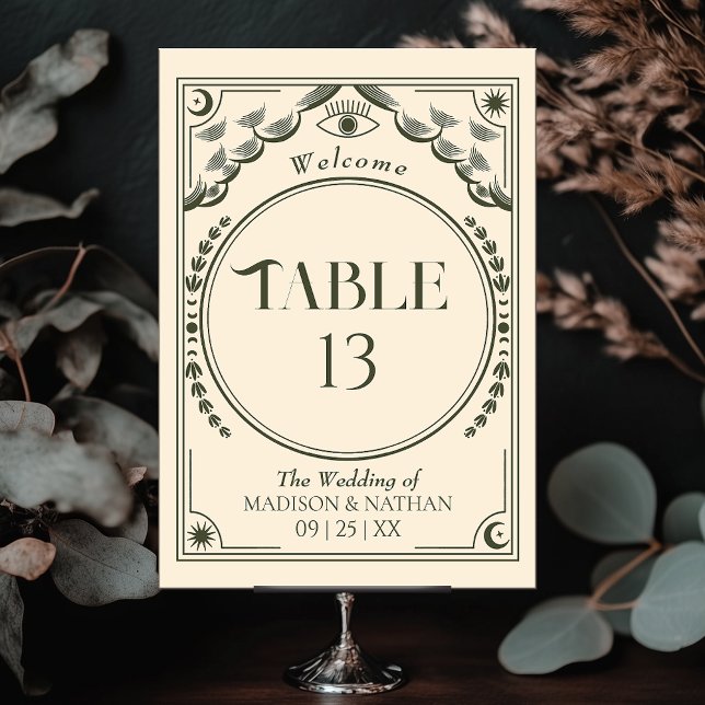 Vintage Olive Elegant Mystical Tarot Wedding Table Number (Creator Uploaded)