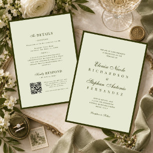 Vintage Olive Green All in One Old Money Wedding Invitation