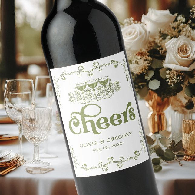 Vintage Olive Green Antique Frame Cheers Wine Label (Creator Uploaded)