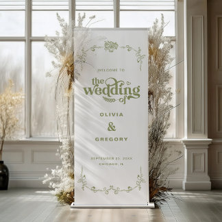 Vintage Olive Green Antique Frame Wedding Retractable Banner
