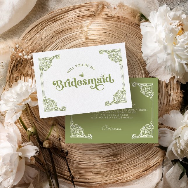 Vintage Olive green Bridesmaid Proposal card (Creator Uploaded)