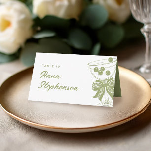 Vintage Olive Green Chinoiserie Champagne glass Place Card