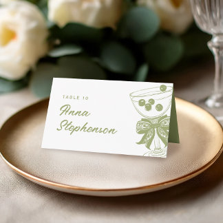 Vintage Olive Green Chinoiserie Champagne glass Place Card