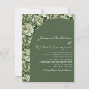Vintage Olive Green Floral Arch Script Wedding Invitation