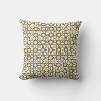 Vintage Olive Green Floral Geometric Pattern Cushion