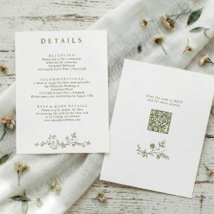 Vintage Olive Green French Floral Wedding Details Enclosure Card