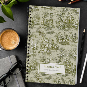 Vintage Olive Green French Toile de Jouy Notebook