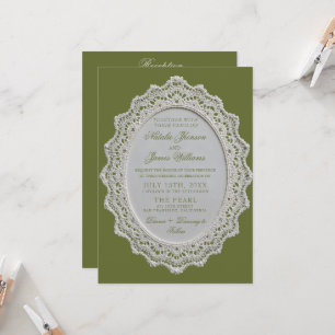Vintage Olive Green Lace Doily All In One Wedding  Invitation