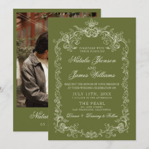 Vintage Olive Green Old Money Retro Wedding Invitation