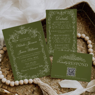 Vintage Olive Green Old Money Retro Wedding Invitation