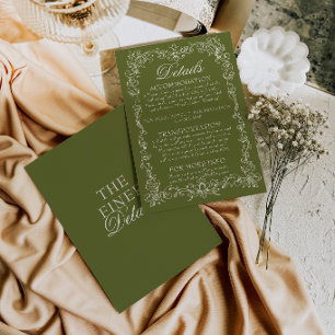 Vintage Olive Green Old Money Wedding Details Enclosure Card