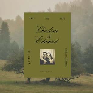 Vintage Olive Green Photo Save the Date 