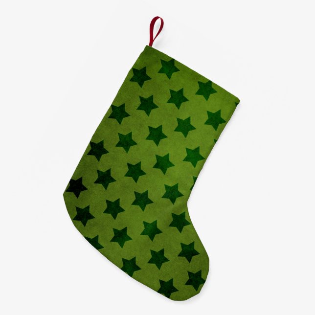Vintage Olive Green Stars Pattern Small Christmas Stocking (Front (Hanging))