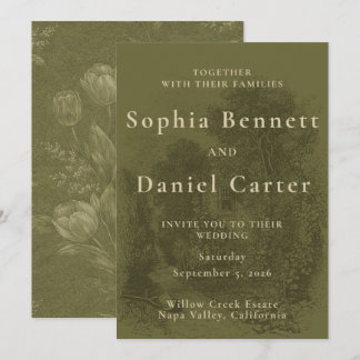 Vintage Olive Green Wedding Invitation