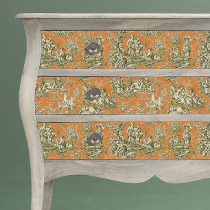 Vintage Olive Orange Floral Toile Botanical Gift Tissue Paper