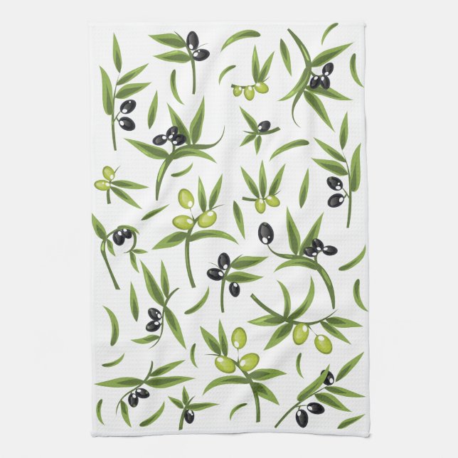 Vintage Olive Pattern Tea Towel (Vertical)