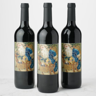 Vintage Olive Santa Claus with a Rudolph Wine Label