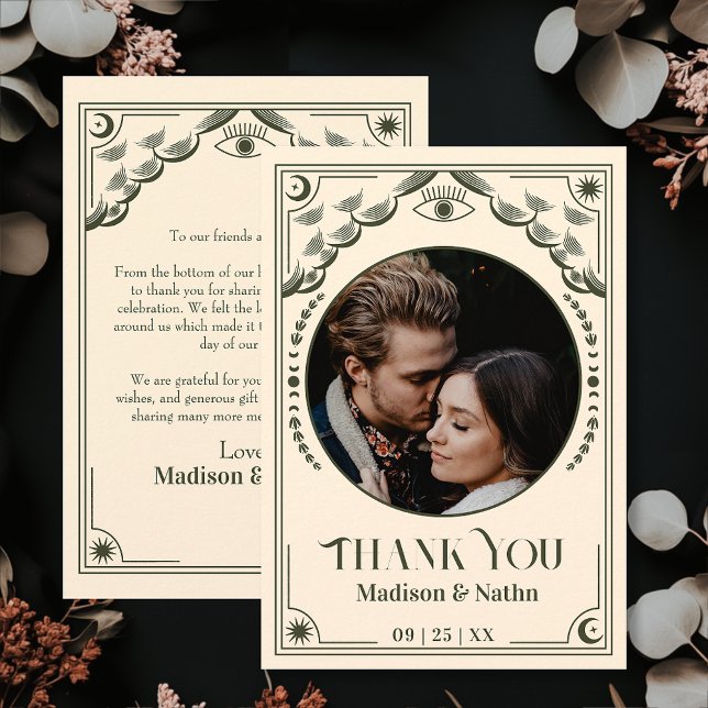 Vintage Olive Tarot Card Photo Wedding Thank You (Creator Uploaded)