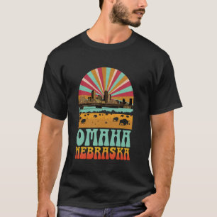 Vintage Omaha Nebraska Sunset Skyline Cityscape T-Shirt