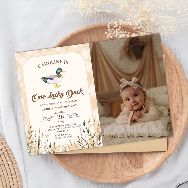 Vintage One Lucky Duck 1st Birthday Invitation (Creator Uploaded)