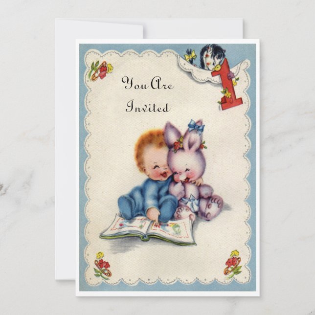 Vintage One Year Old Birthday Boy Invitation (Front)