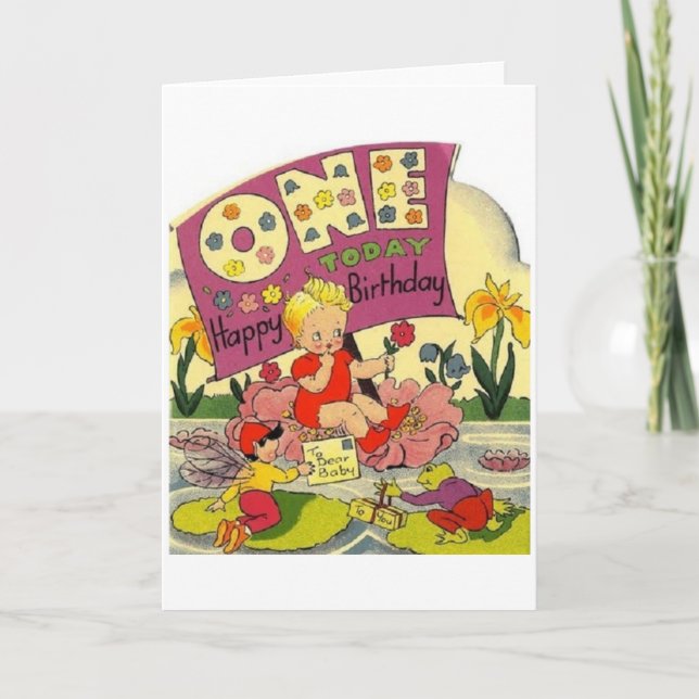 Vintage One Year Old Birthday Card (Front)