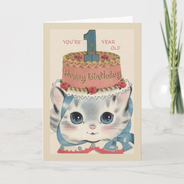Vintage One Year Old Birthday Greeting Card (Front)