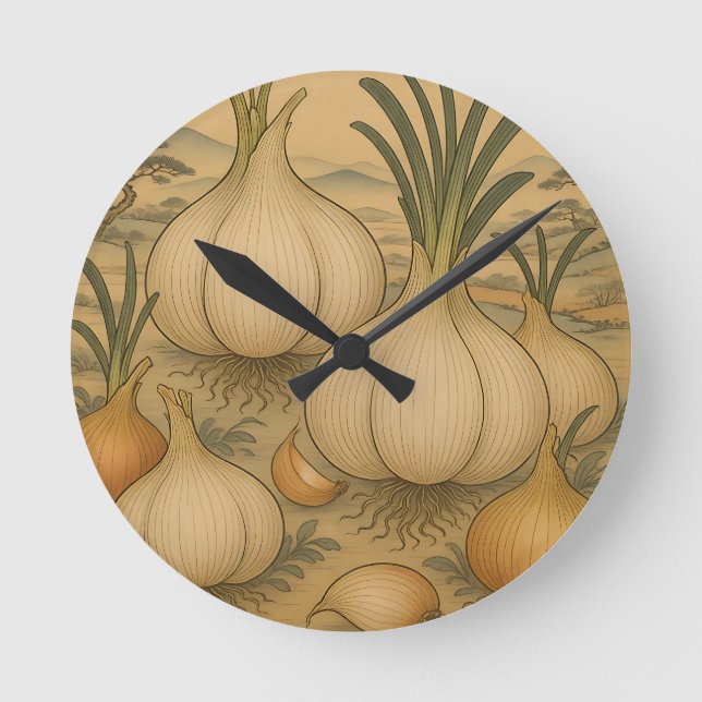 Vintage Onion Botanical  Round Clock (Front)