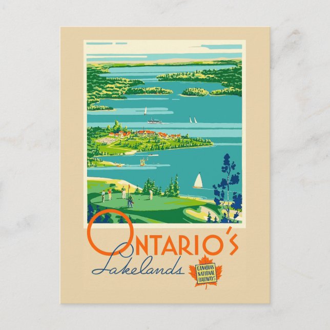 Vintage Ontario's Lakelands Canada Travel Postcard (Front)