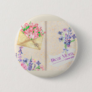 Vintage Open Book Style Art with Floral Mom 6 Cm Round Badge