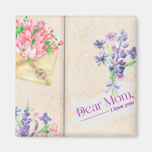 Vintage Open Book Style Art with Floral Mum Magnet