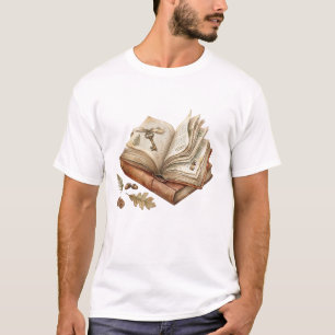 Vintage Open Book with Magic Key Stories Essays an T-Shirt