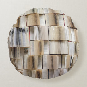 Vintage Open Books Book Pages Round Cushion