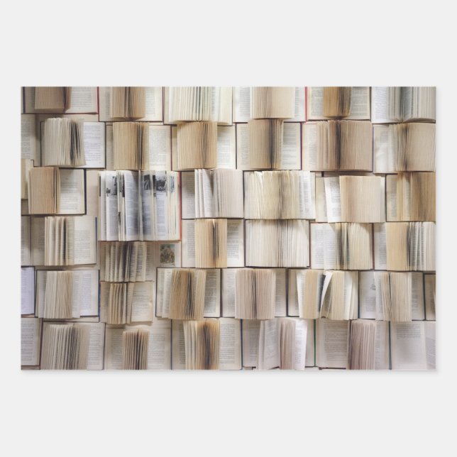 Vintage Open Books Book Pages Wrapping Paper Sheet (Front)