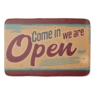 Vintage open business retro cafe garage  bath mat