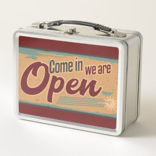 Vintage open business retro cafe garage house flag metal lunch box