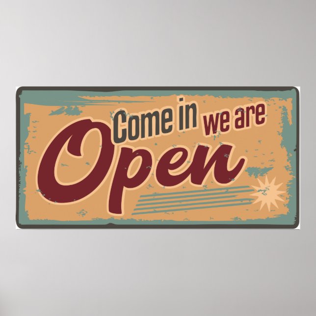 Vintage open business sign retro cafe garage (Front)