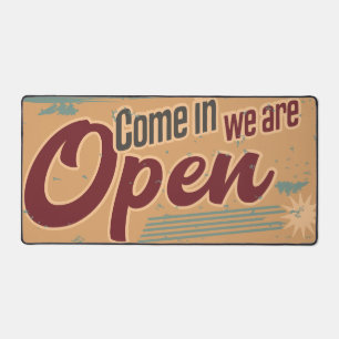 Vintage open business sign retro cafe garage desk mat