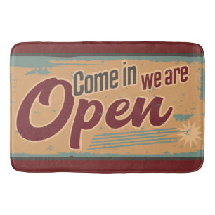 Vintage open business sign retro cafe garage red bath mat