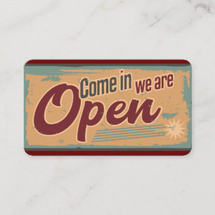 Vintage open business sign retro style business card